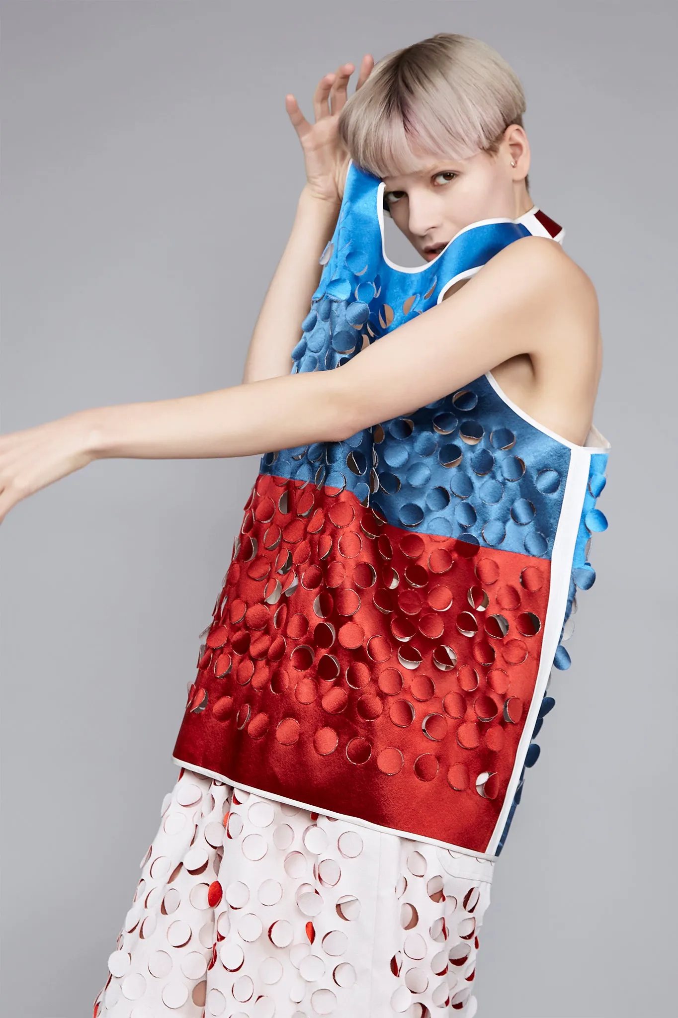 Reversible White/Red/Blue Die Cut "Lana" Top