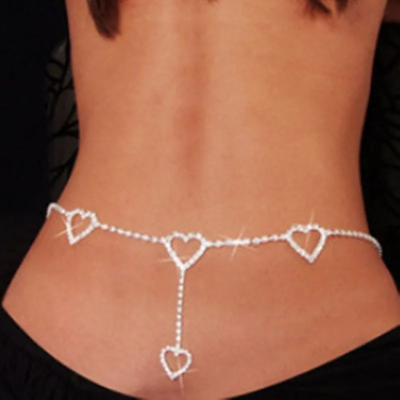 Rhinestone Heart Chain Belt