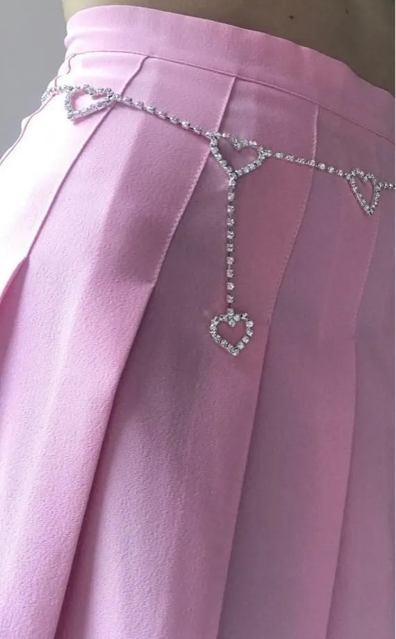 Rhinestone Heart Chain Belt