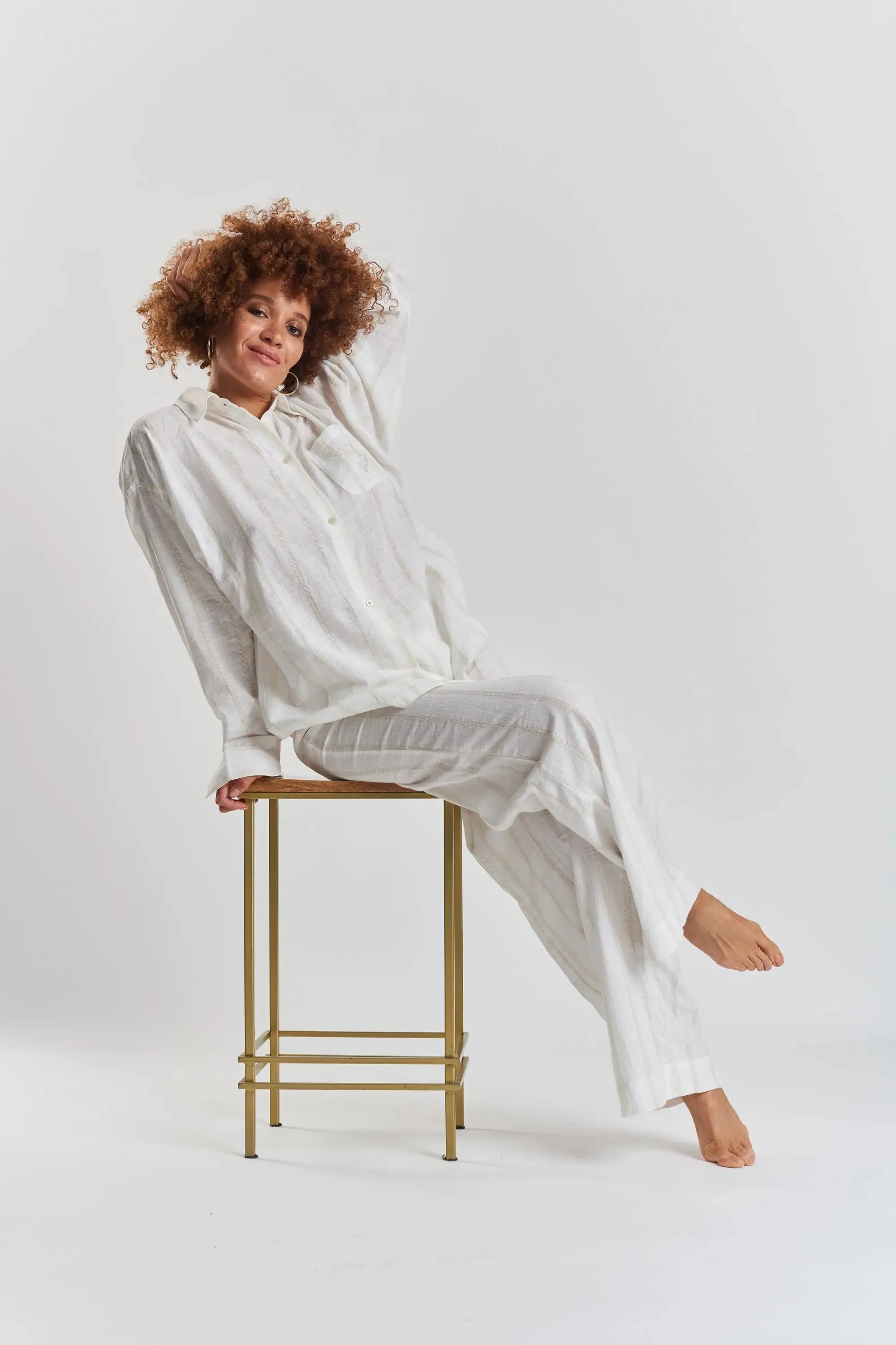 Robinia Ethical-Cotton Pyjama Wide-Leg Trousers - Summer Sand Beige