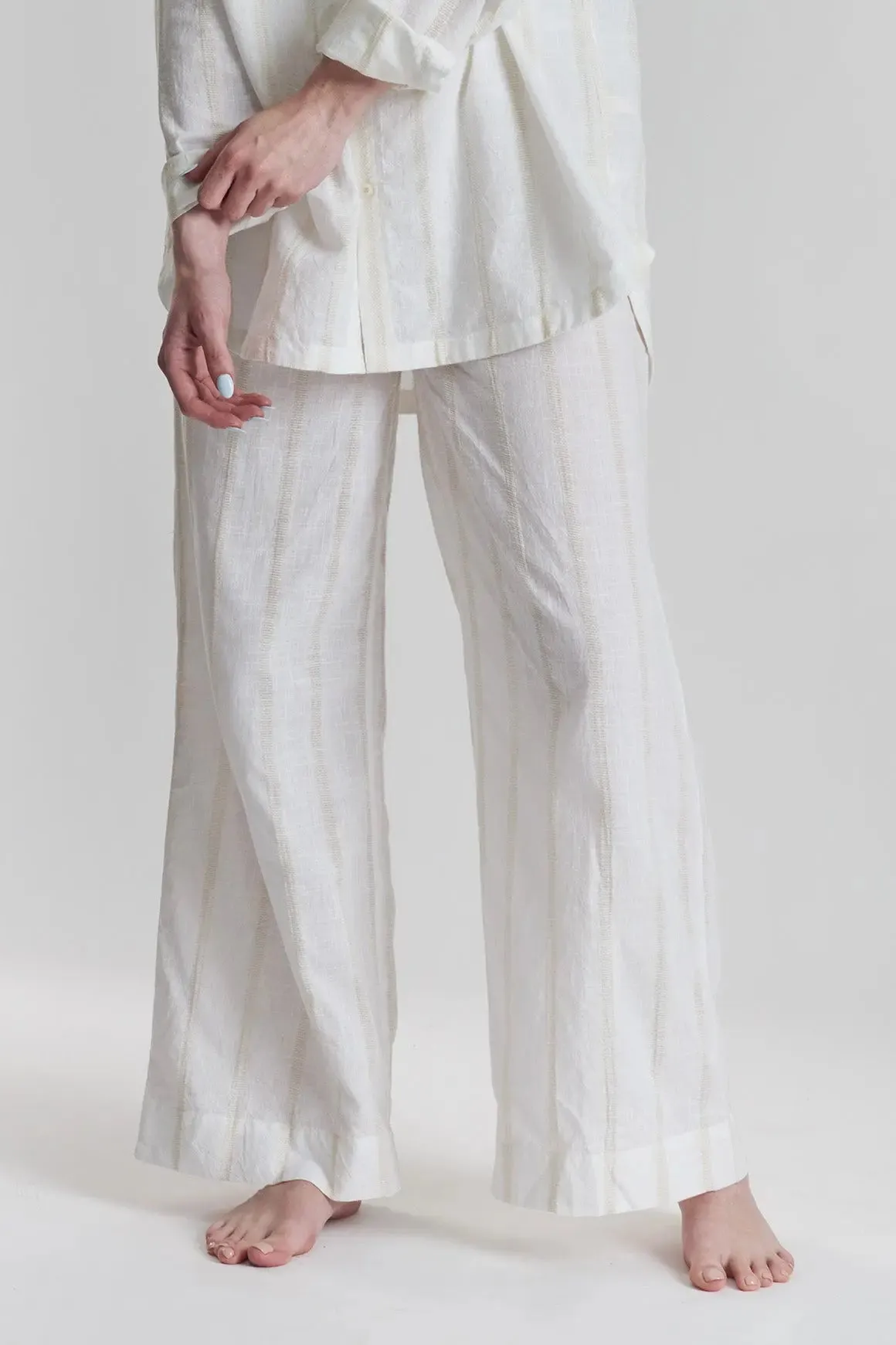 Robinia Ethical-Cotton Pyjama Wide-Leg Trousers - Summer Sand Beige