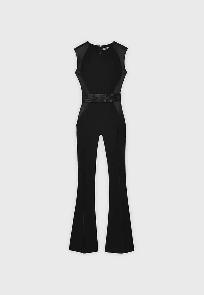 Satin Contour Flared Jumpsuit - Black