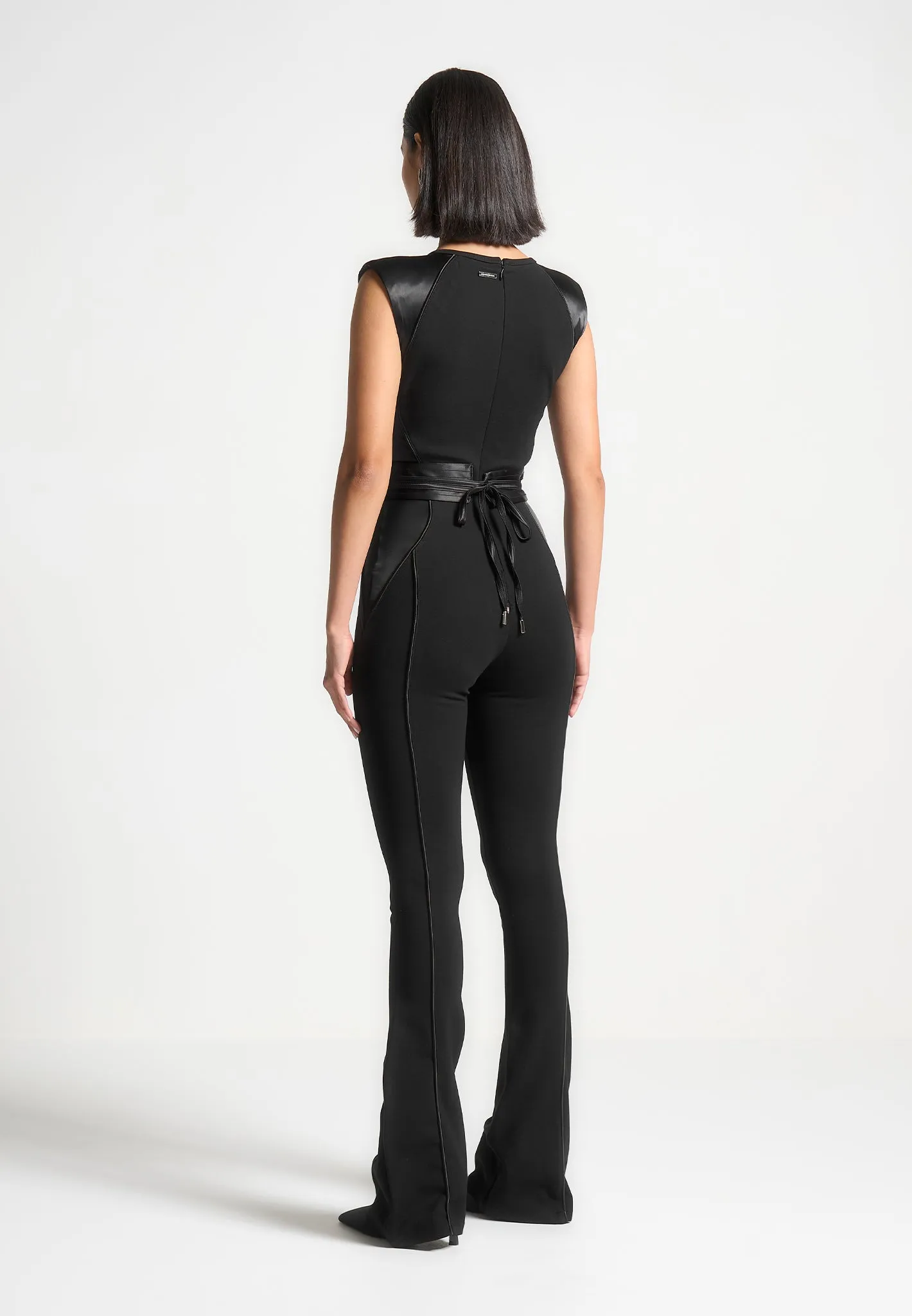 Satin Contour Flared Jumpsuit - Black