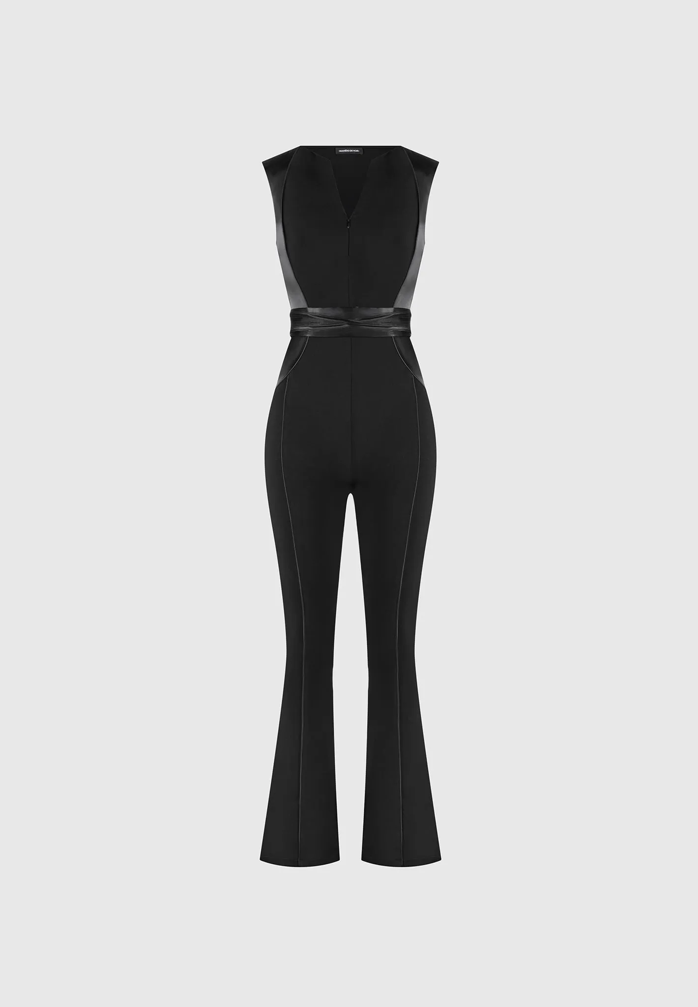 Satin Contour Flared Jumpsuit - Black