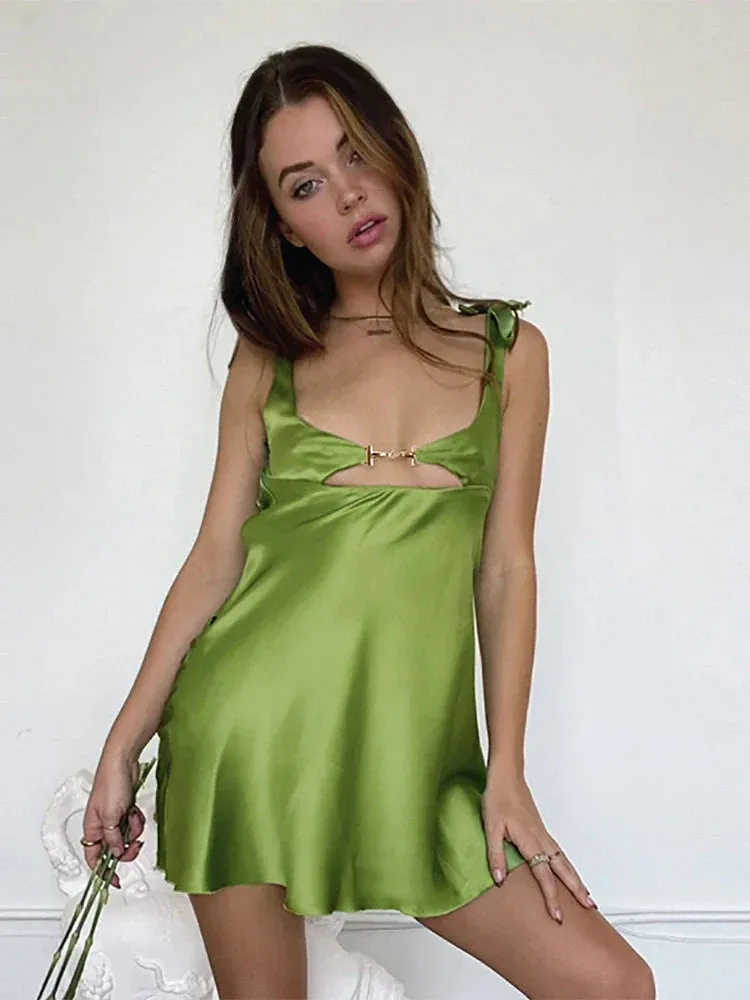 Satin Sexy Hollow Out Mini Dress