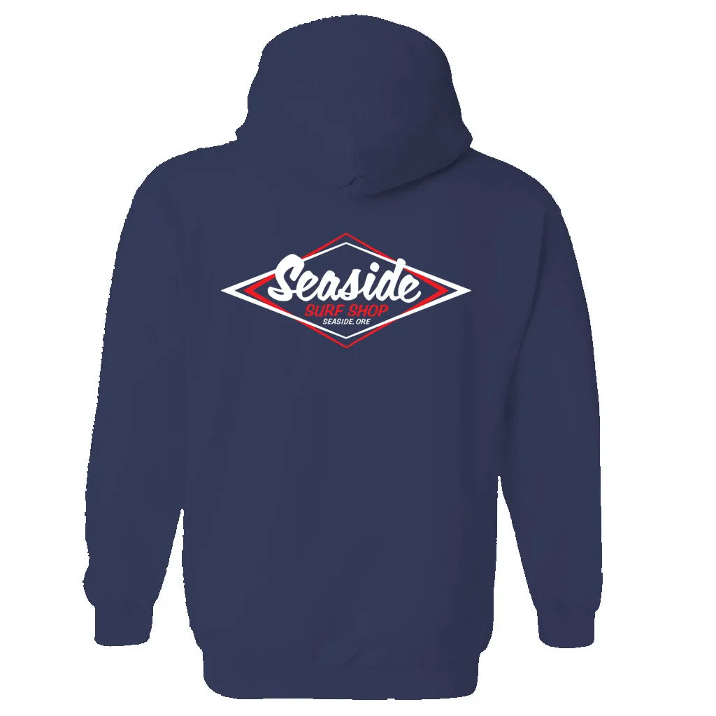 Seaside Surf Shop Mens Vintage Logo Hooded Pullover Sweatshirt - Navy