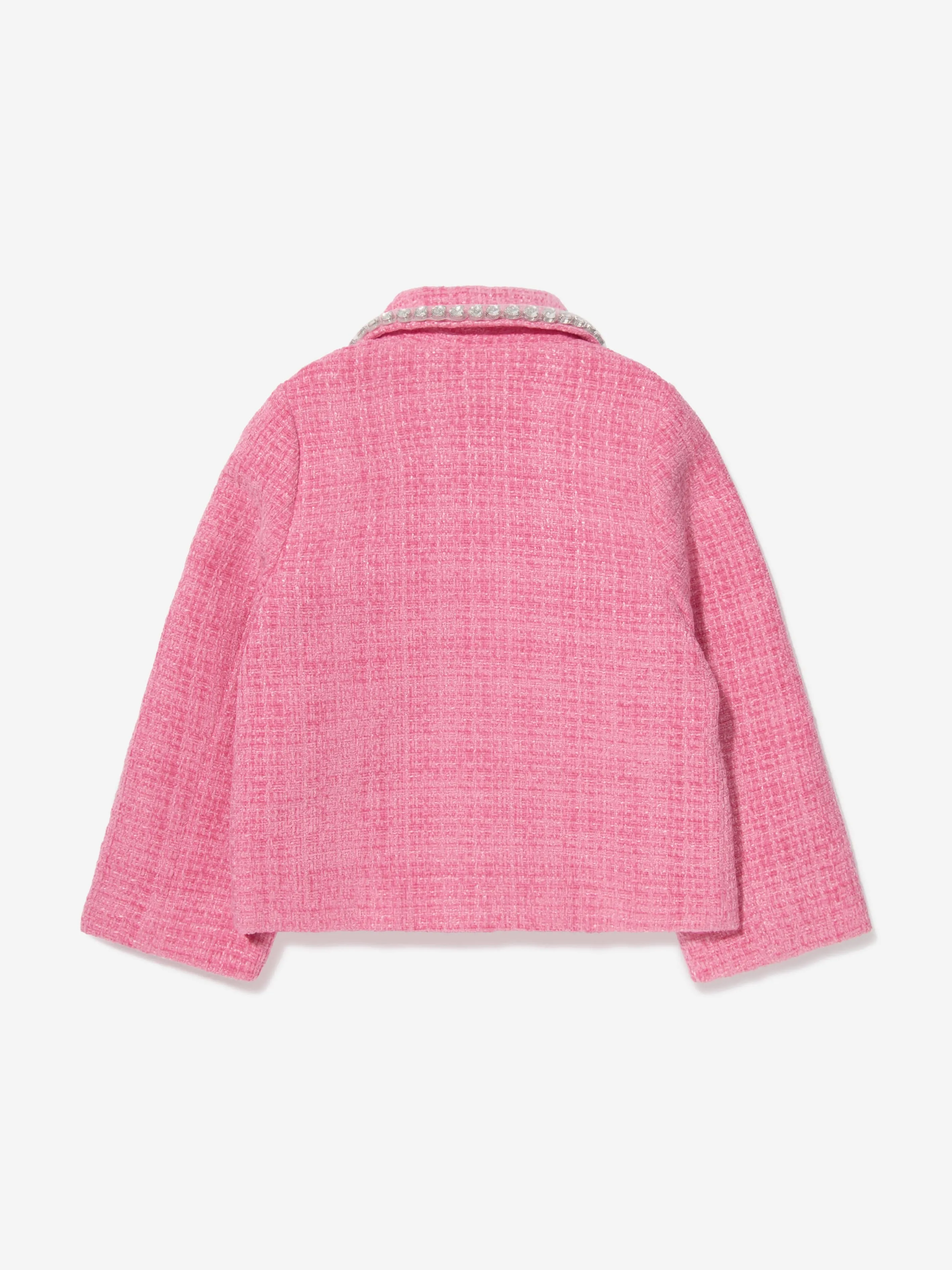 Self Portrait Girls Textured Woven Jacket in Pink