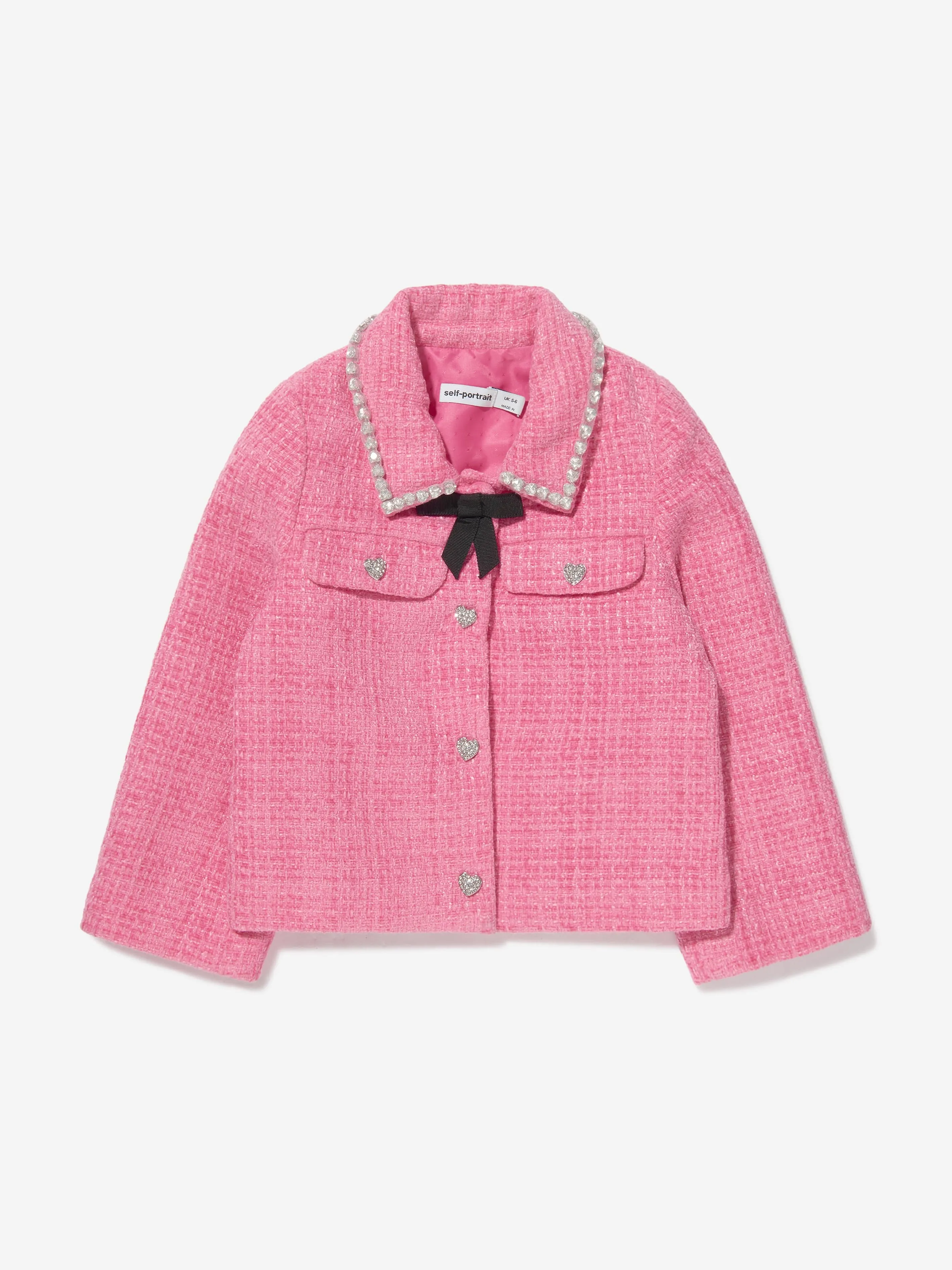 Self Portrait Girls Textured Woven Jacket in Pink