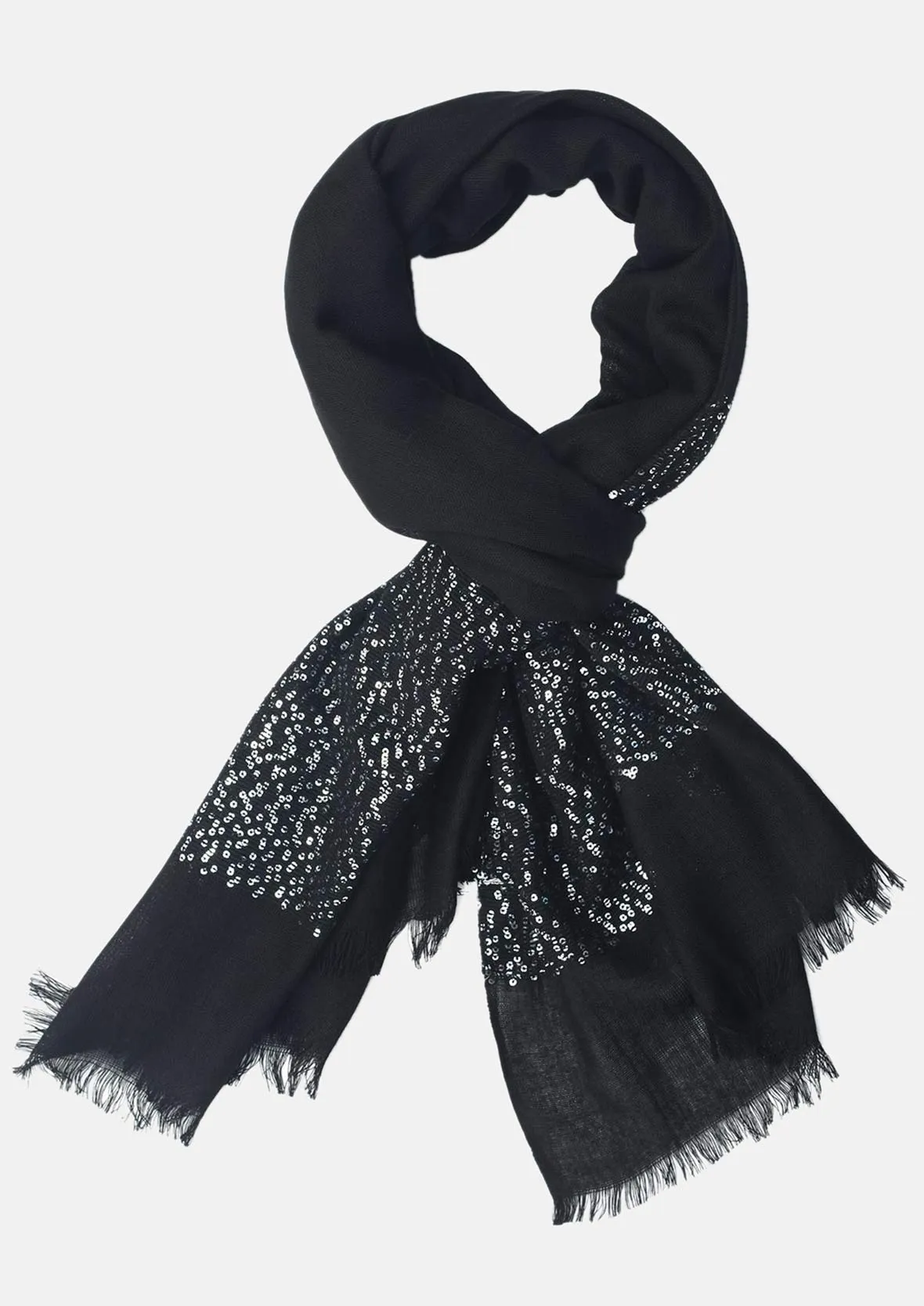 Sequin Scarf With Fringe Detaining