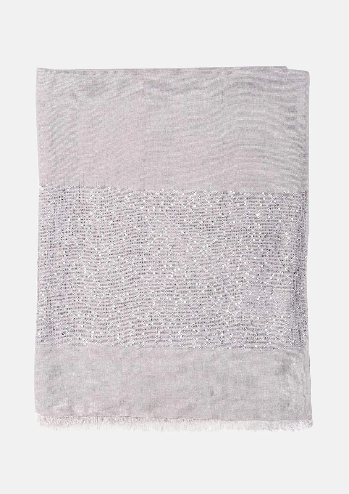 Sequin Scarf With Fringe Detaining