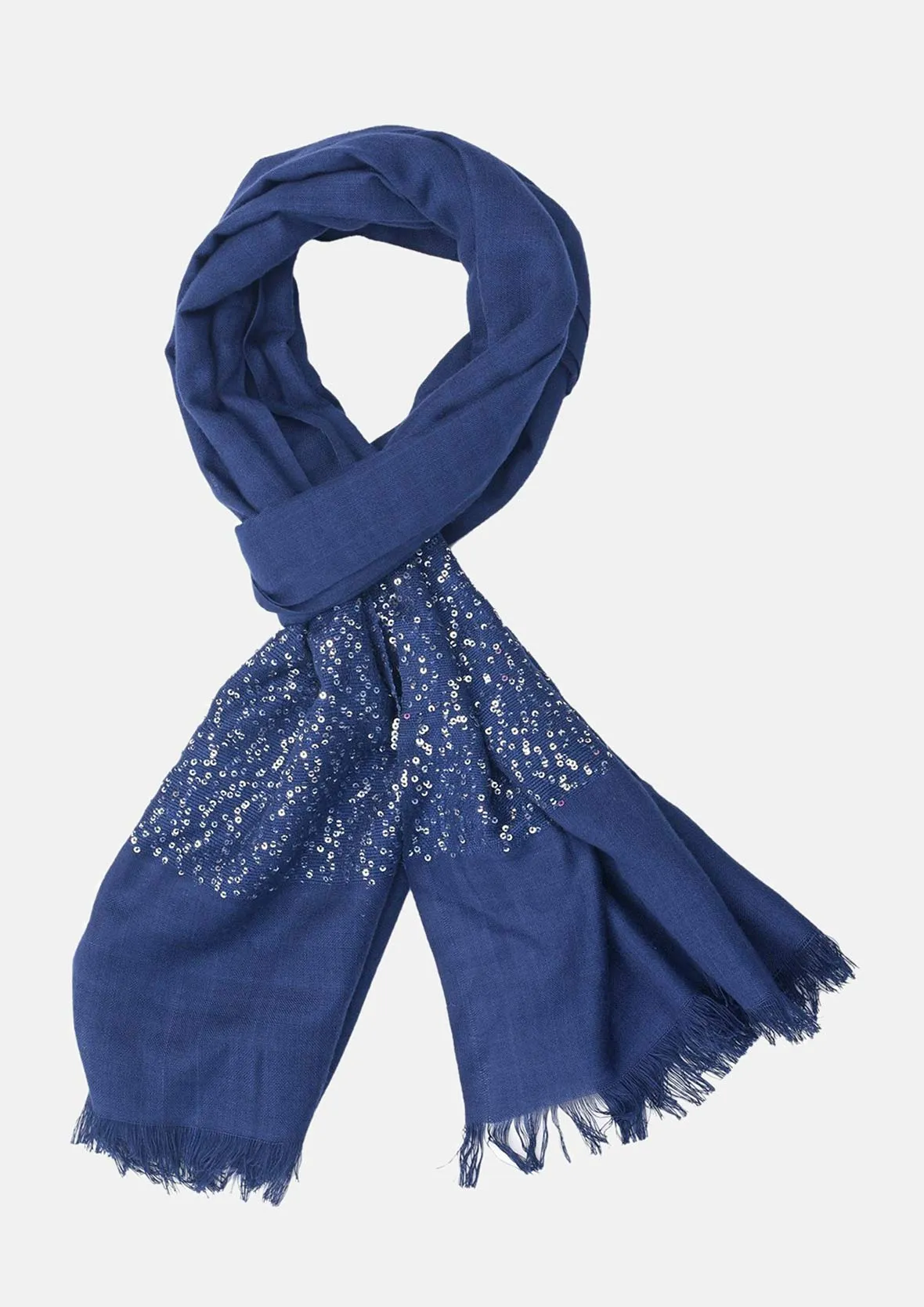 Sequin Scarf With Fringe Detaining