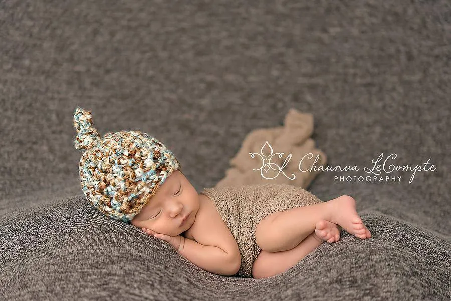 SET Blue Brown Knot Hat & Stretch Knit Wrap