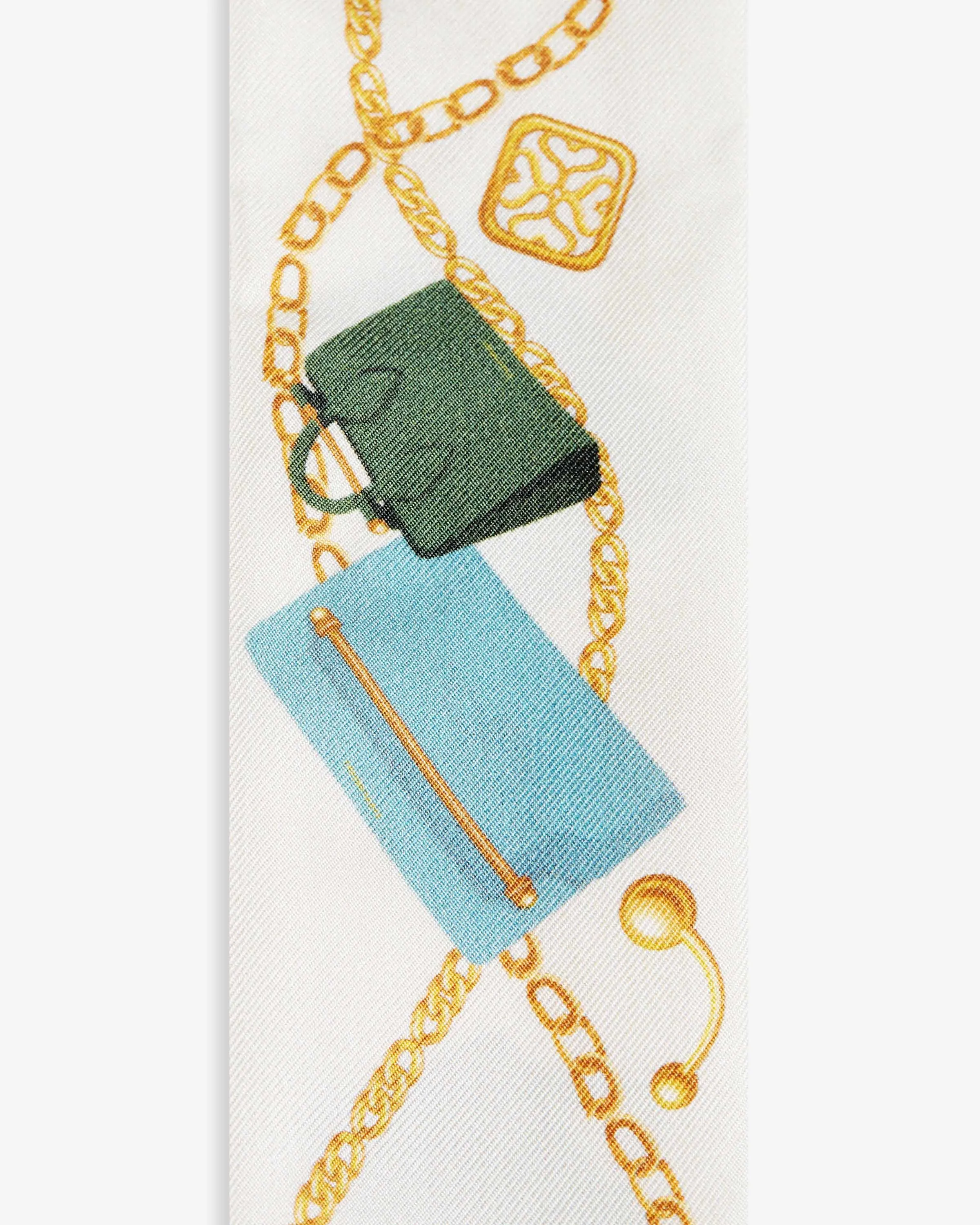 Silk Skinny Scarf - Bag & Chain Print Blue/Green