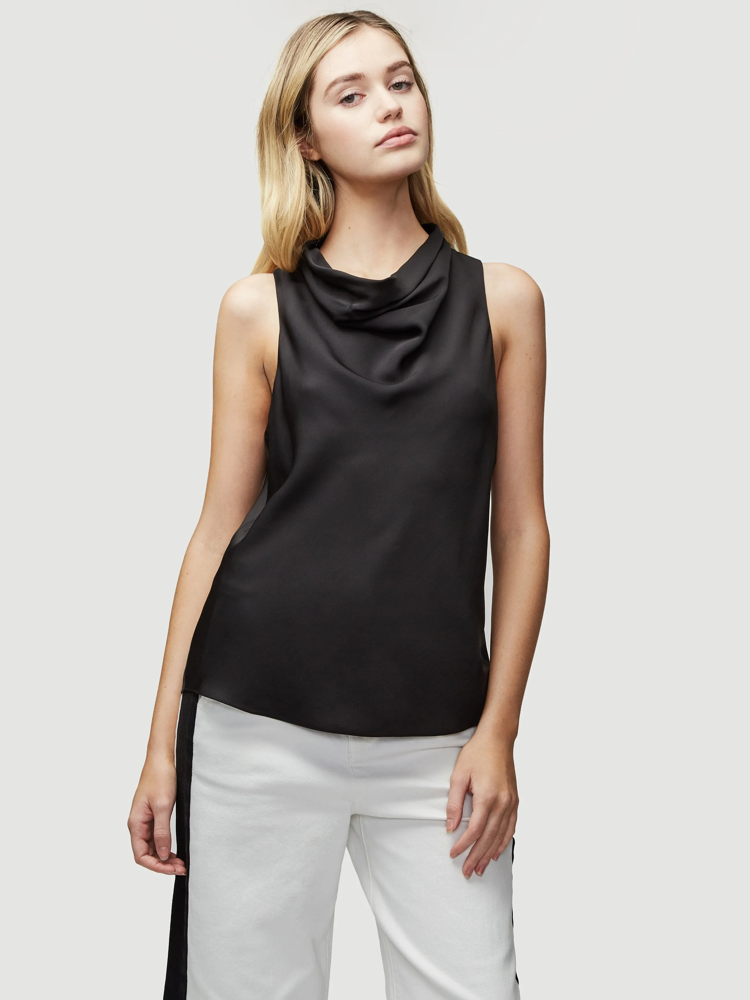 Silk Sleeveless Cowl Top -- Noir