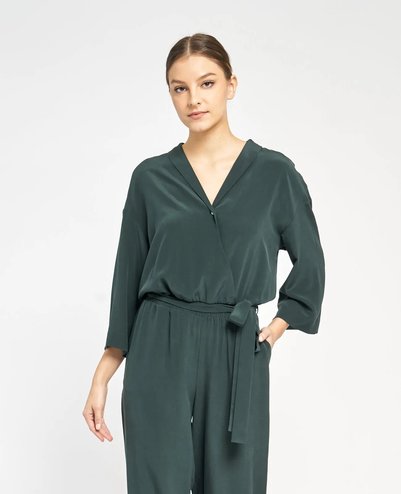 Silk Wrap Front Jumpsuit