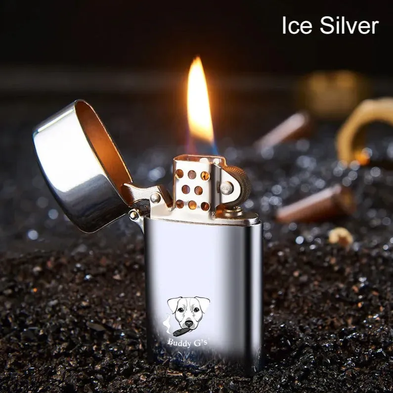 Single Soft Flame Refillable Fluid Metal Lighter - Oval Shape - Great Look, Smell and Famous Clicking Sound when Opening and Closing the Lid