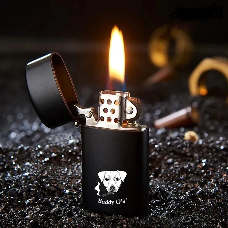 Single Soft Flame Refillable Fluid Metal Lighter - Oval Shape - Great Look, Smell and Famous Clicking Sound when Opening and Closing the Lid