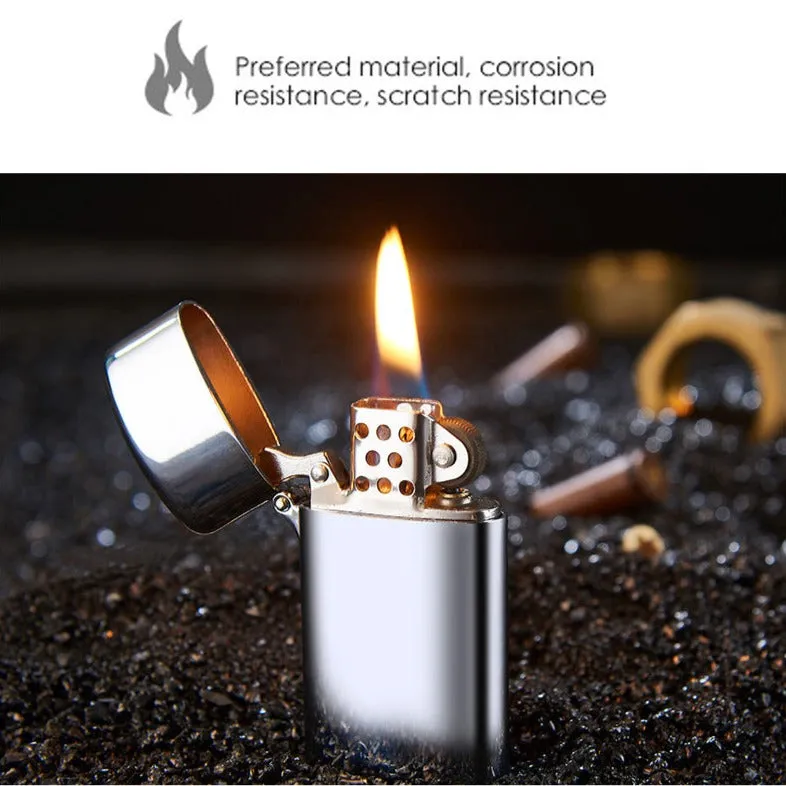 Single Soft Flame Refillable Fluid Metal Lighter - Oval Shape - Great Look, Smell and Famous Clicking Sound when Opening and Closing the Lid