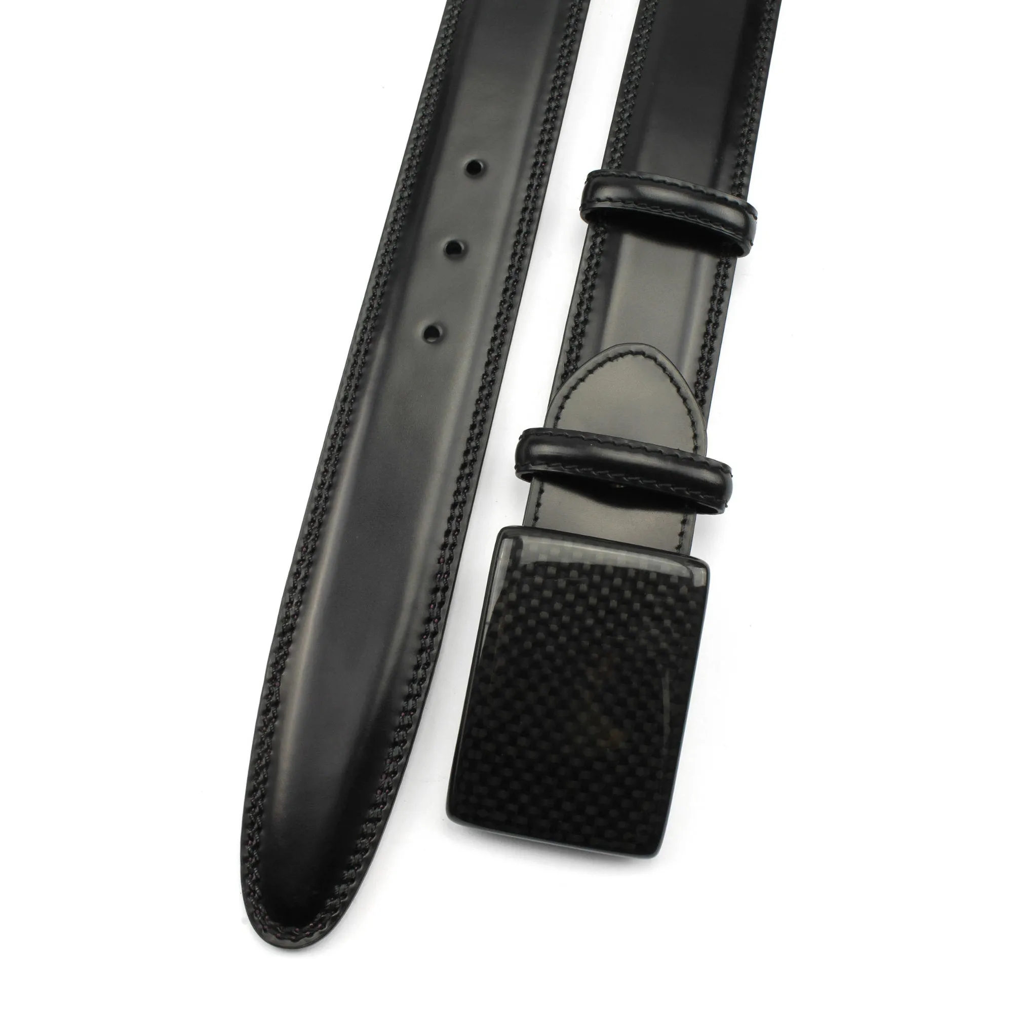 Sleek Black Carbon Fibre Plate Style Belt