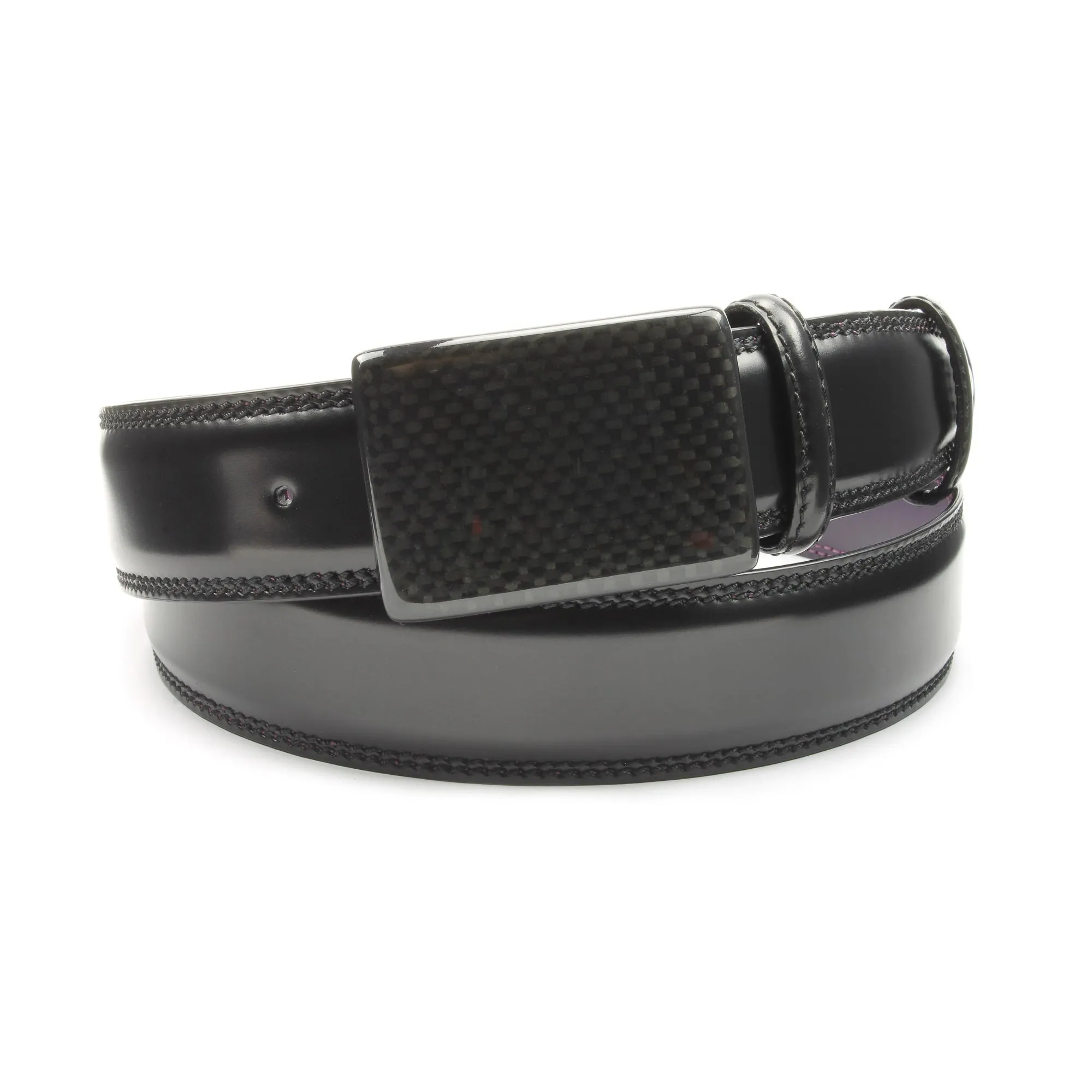 Sleek Black Carbon Fibre Plate Style Belt