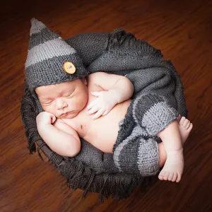 Soft Gray Striped Newborn Boys Hat and Pant Set Newborn Crochet Baby Hat Infant Hat