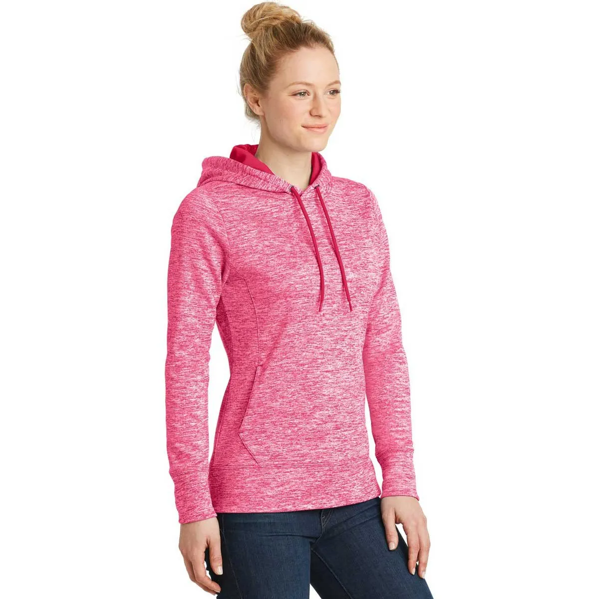 Sport-Tek Women's Power Pink Electric PosiCharge Electric Heather Fleece Hooded Pullover