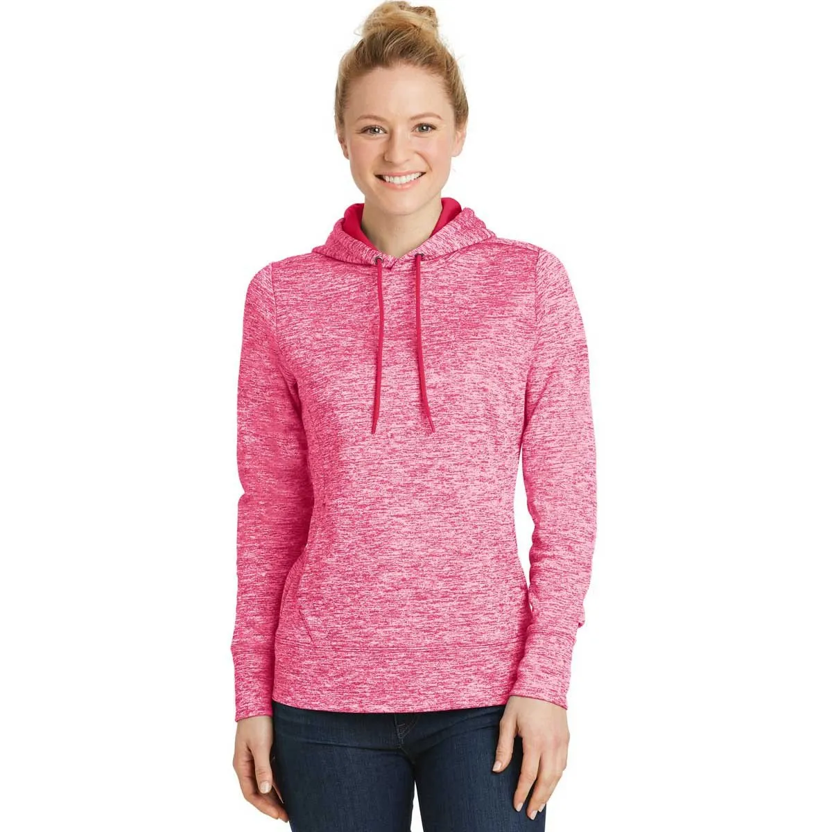 Sport-Tek Women's Power Pink Electric PosiCharge Electric Heather Fleece Hooded Pullover