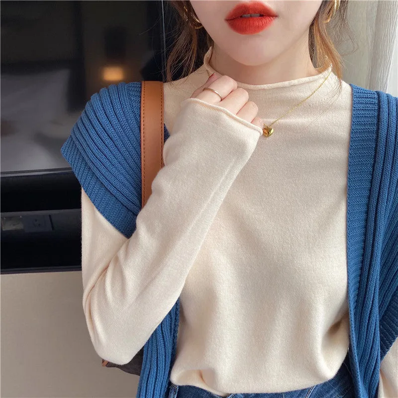 Spring And Autumn New Thin Mock Neck Sweater Women