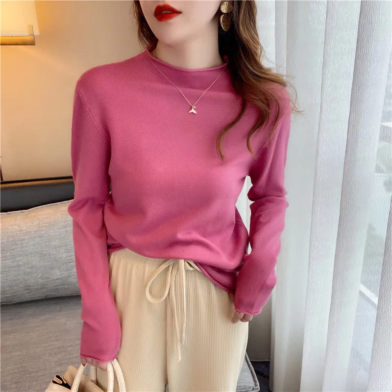 Spring And Autumn New Thin Mock Neck Sweater Women