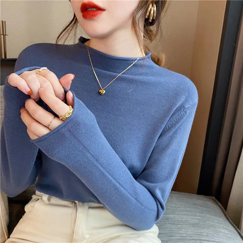 Spring And Autumn New Thin Mock Neck Sweater Women