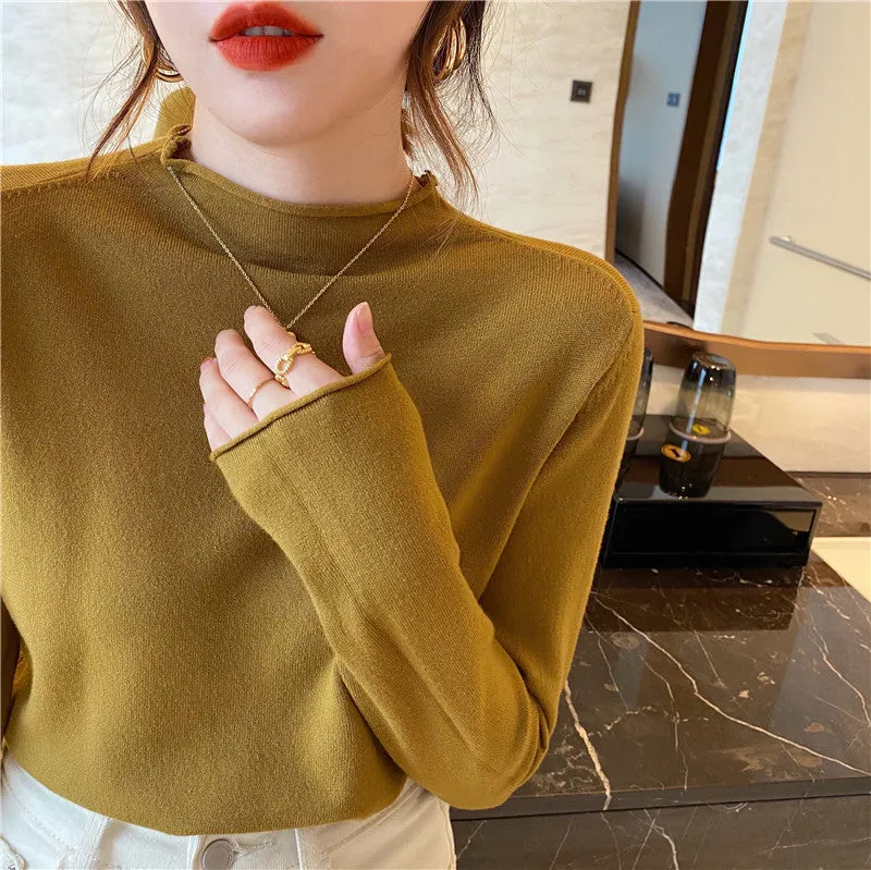 Spring And Autumn New Thin Mock Neck Sweater Women