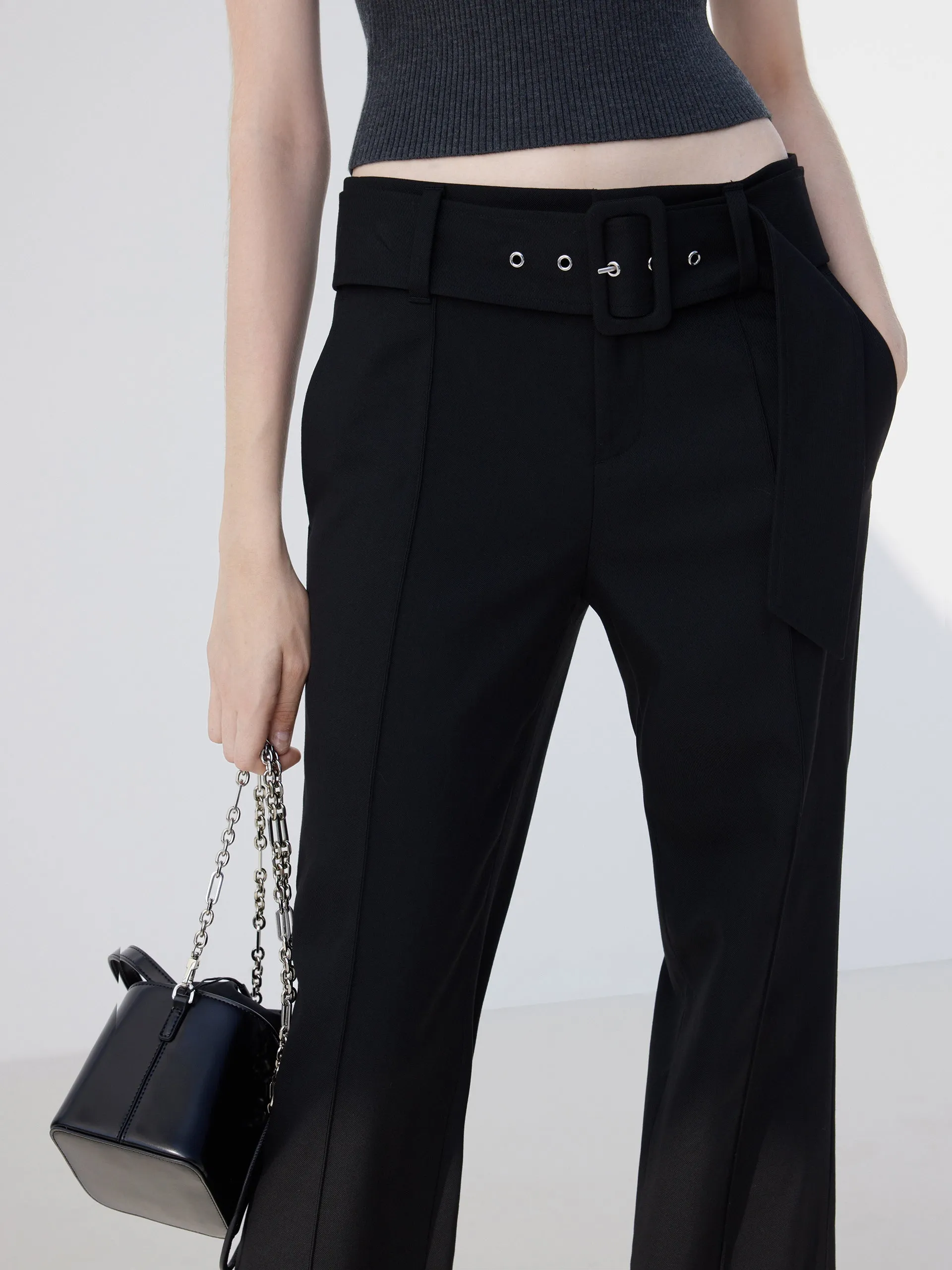 Straight Suit Pants with Belt