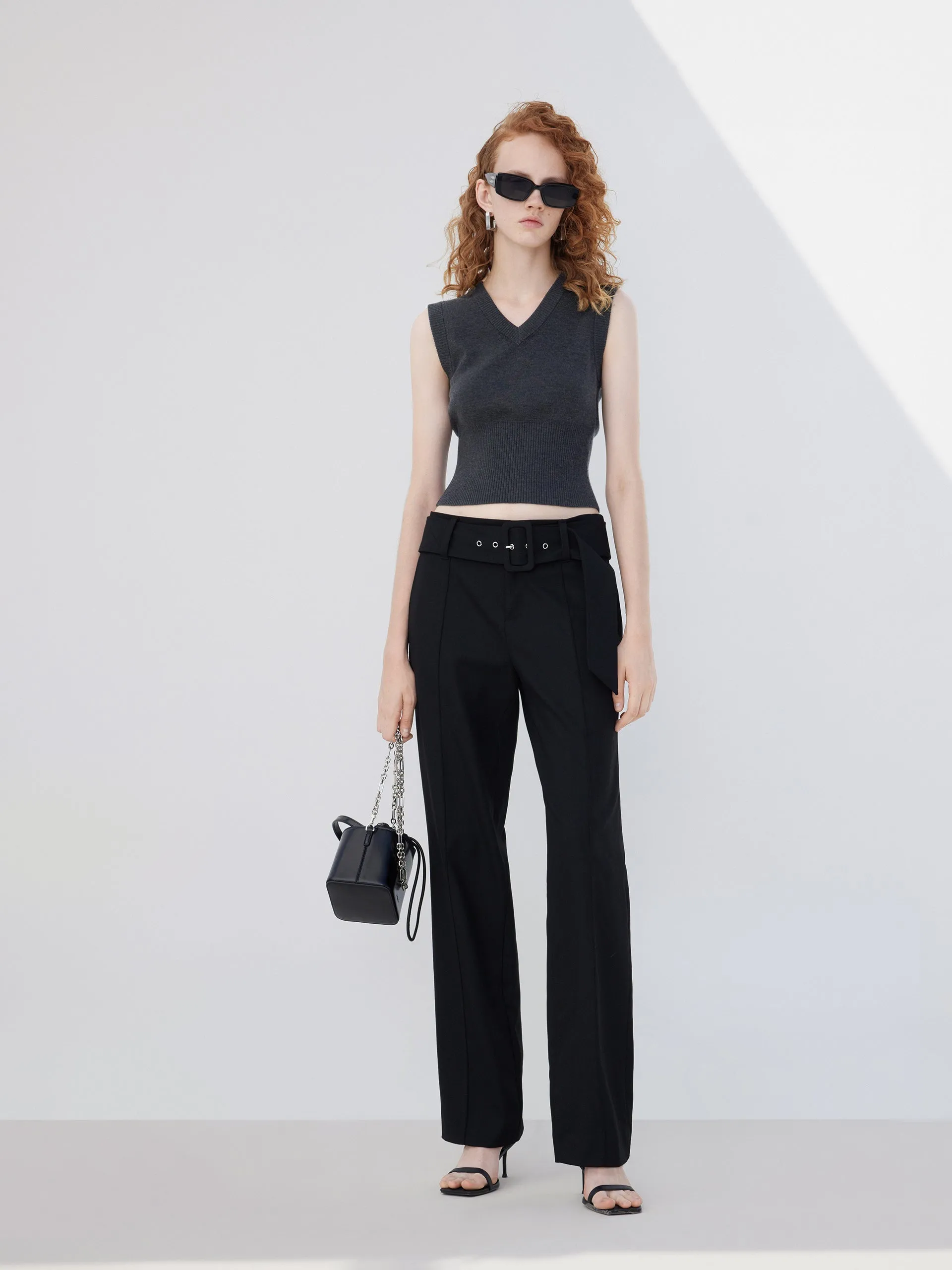 Straight Suit Pants with Belt