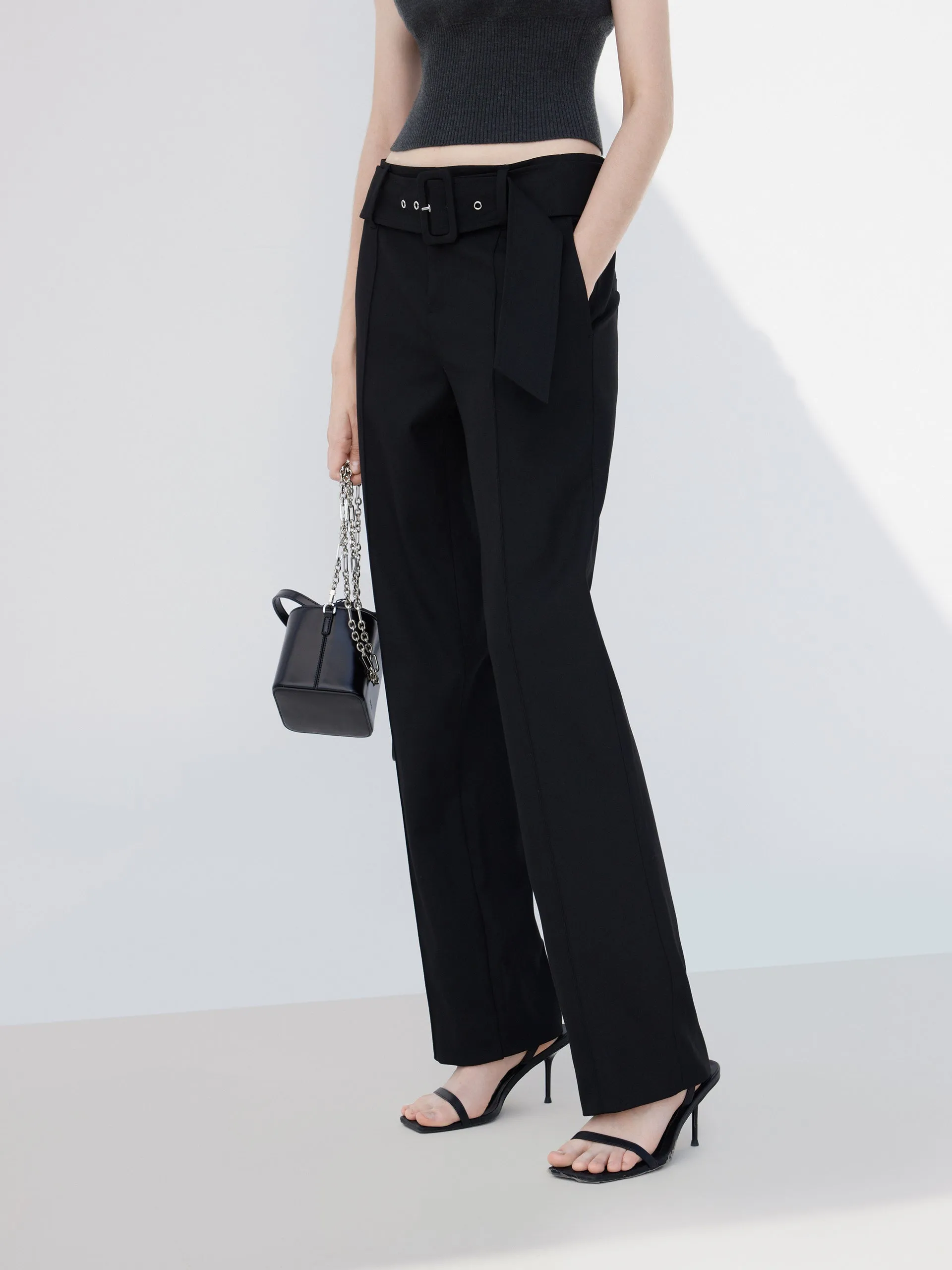 Straight Suit Pants with Belt