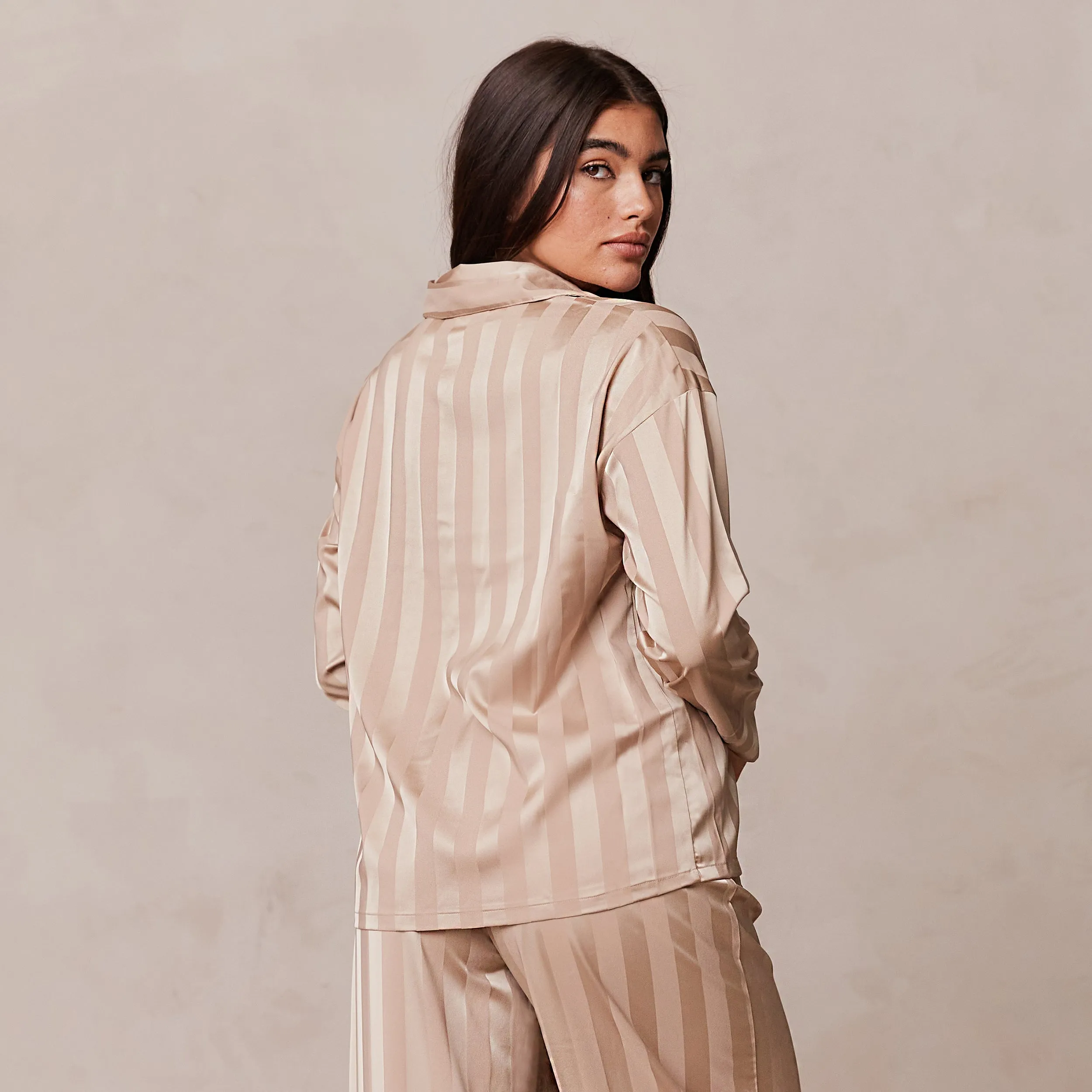 Striped Satin Pyjama Shirt - Mink