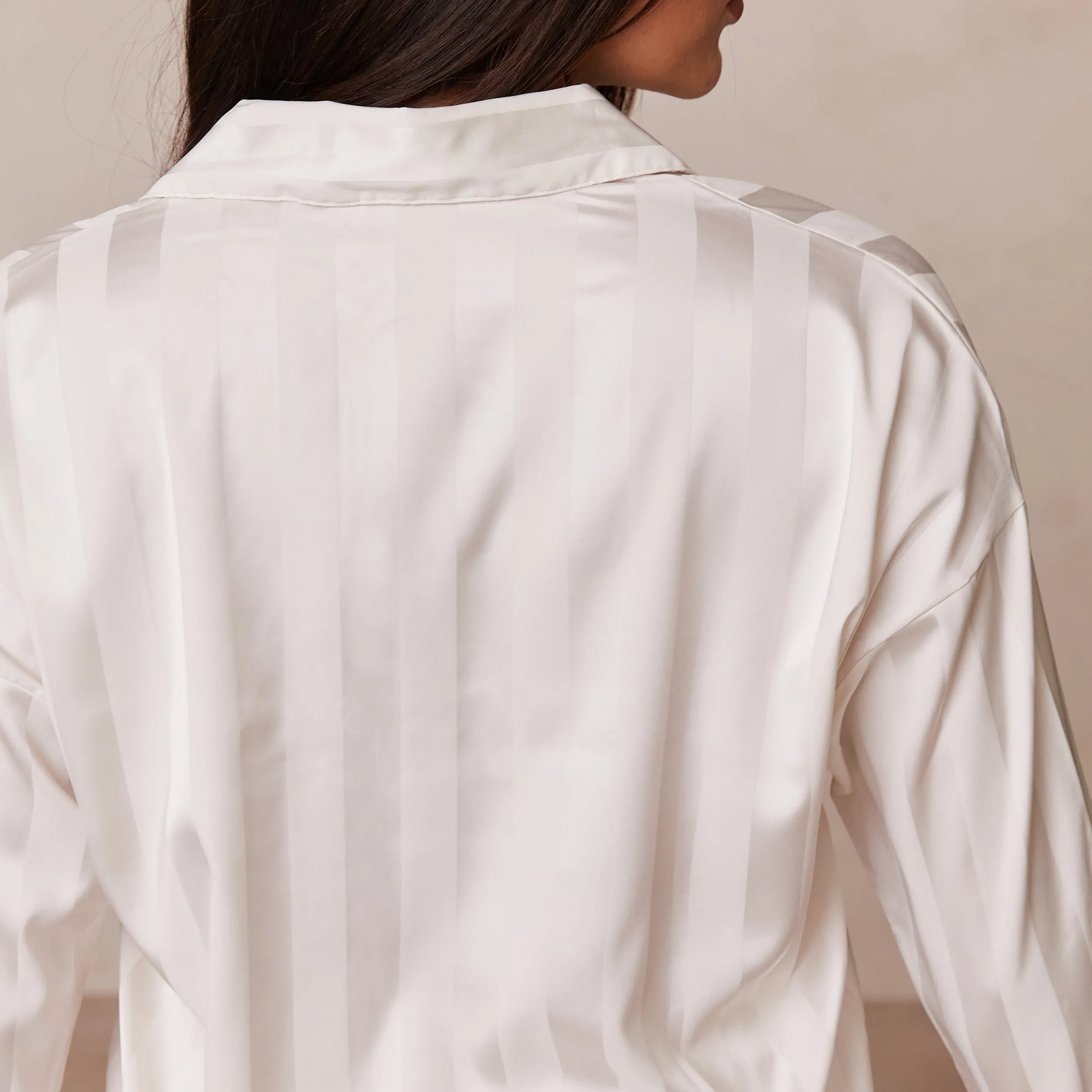 Striped Satin Pyjama Shirt - Pearl