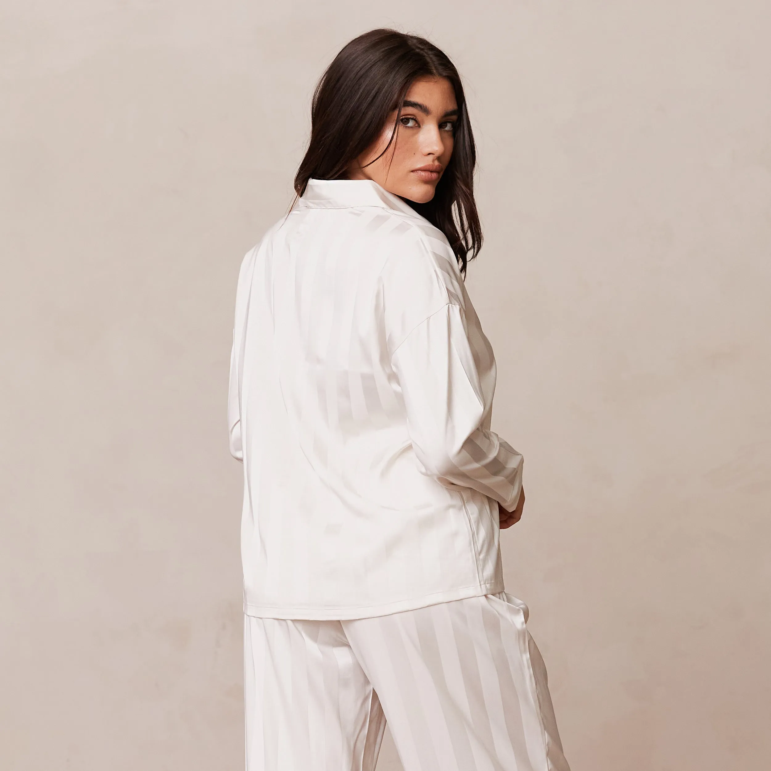 Striped Satin Pyjama Shirt - Pearl