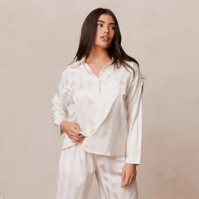 Striped Satin Pyjama Shirt - Pearl