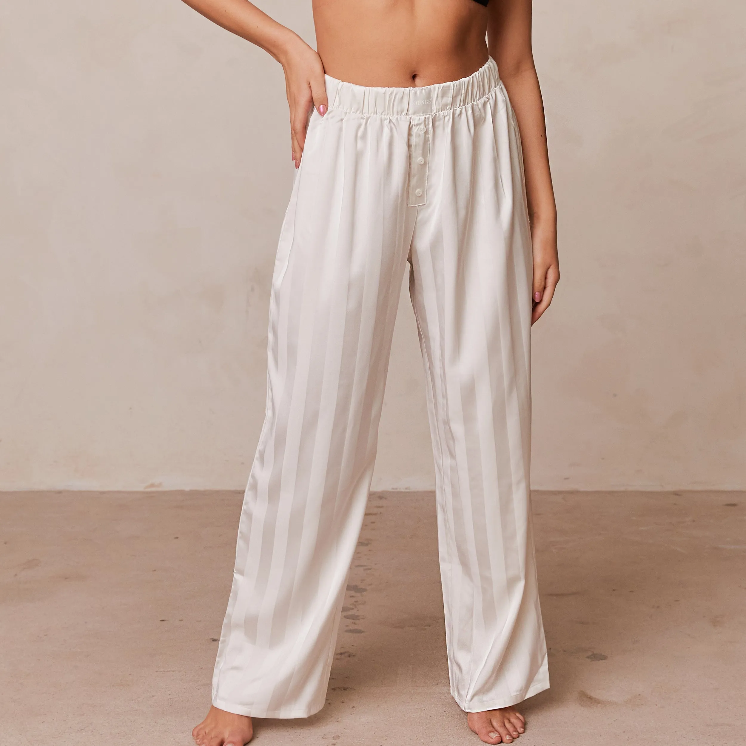 Striped Satin Pyjama Trousers - Pearl