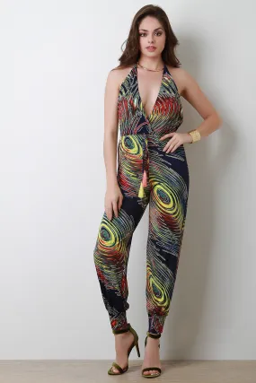 Swirly Side Slit Halter Jumpsuit