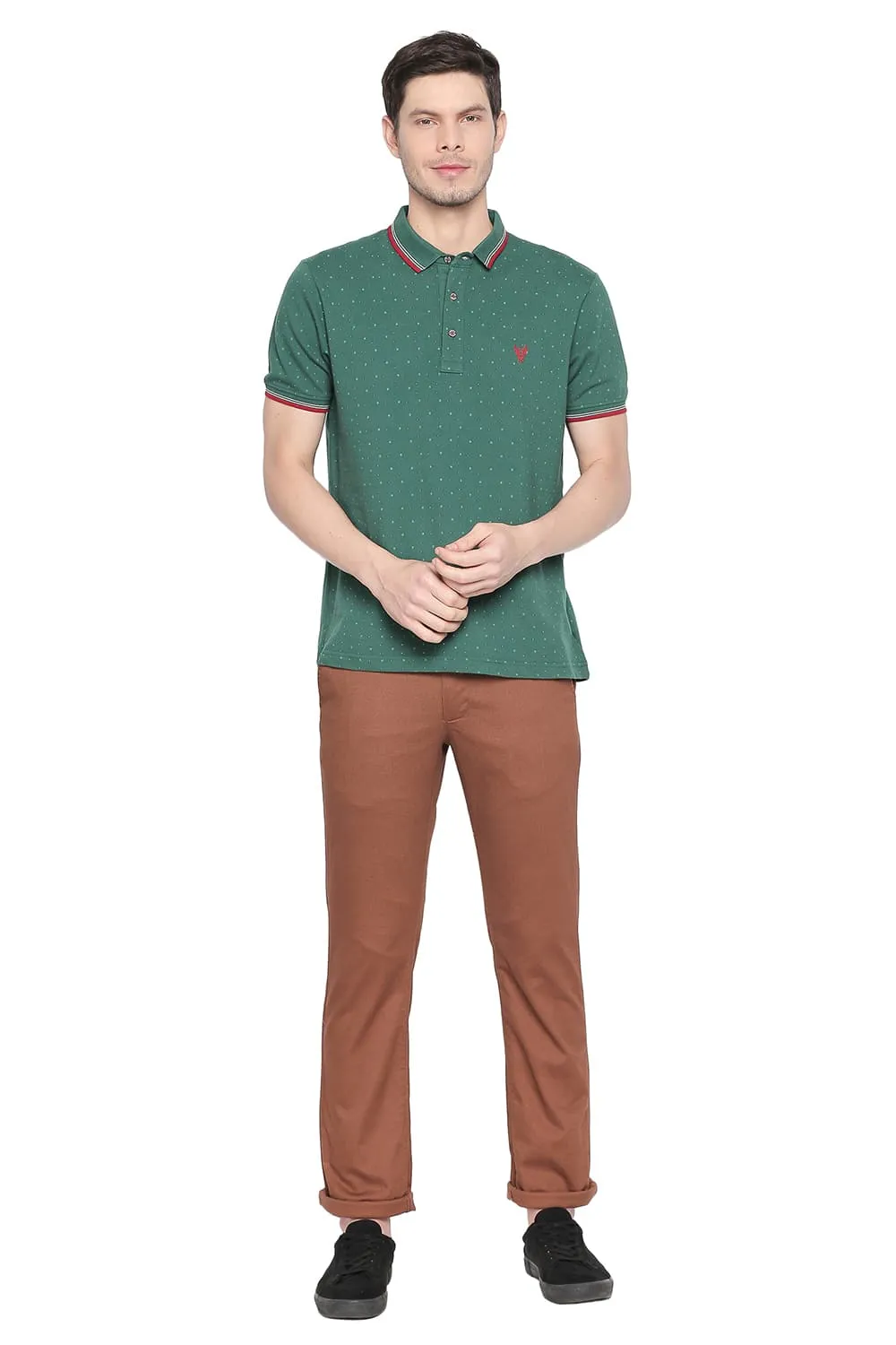 Tapered Fit Printed Stretch Trouser With Belt