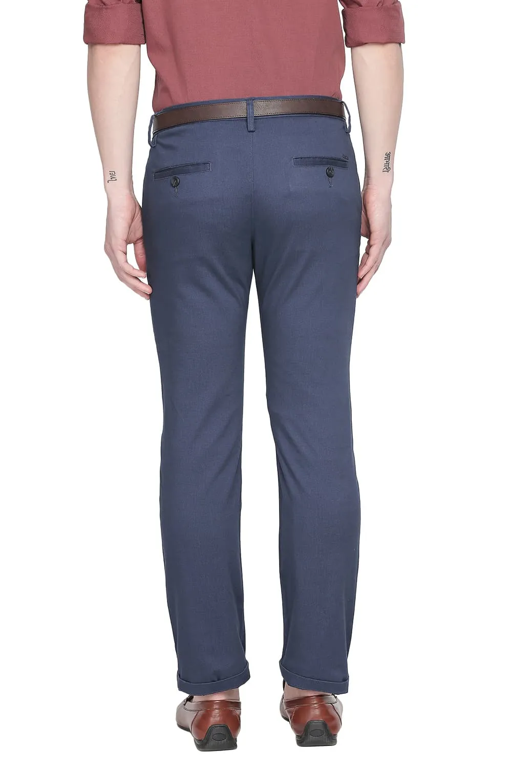 Tapered Fit Printed Stretch Trouser With Belt