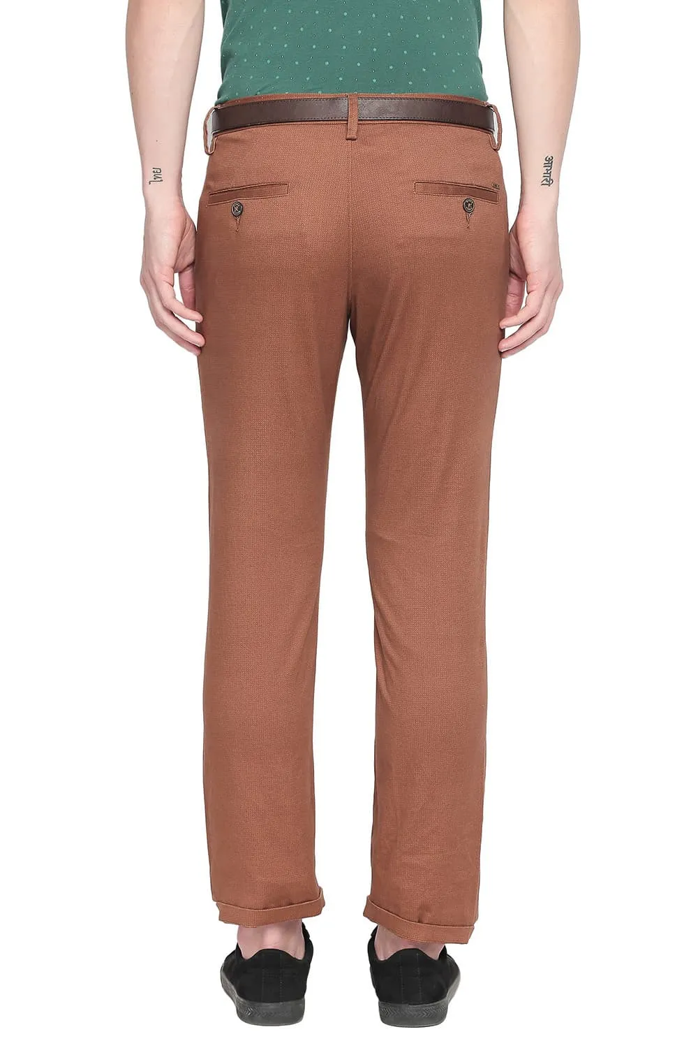 Tapered Fit Printed Stretch Trouser With Belt