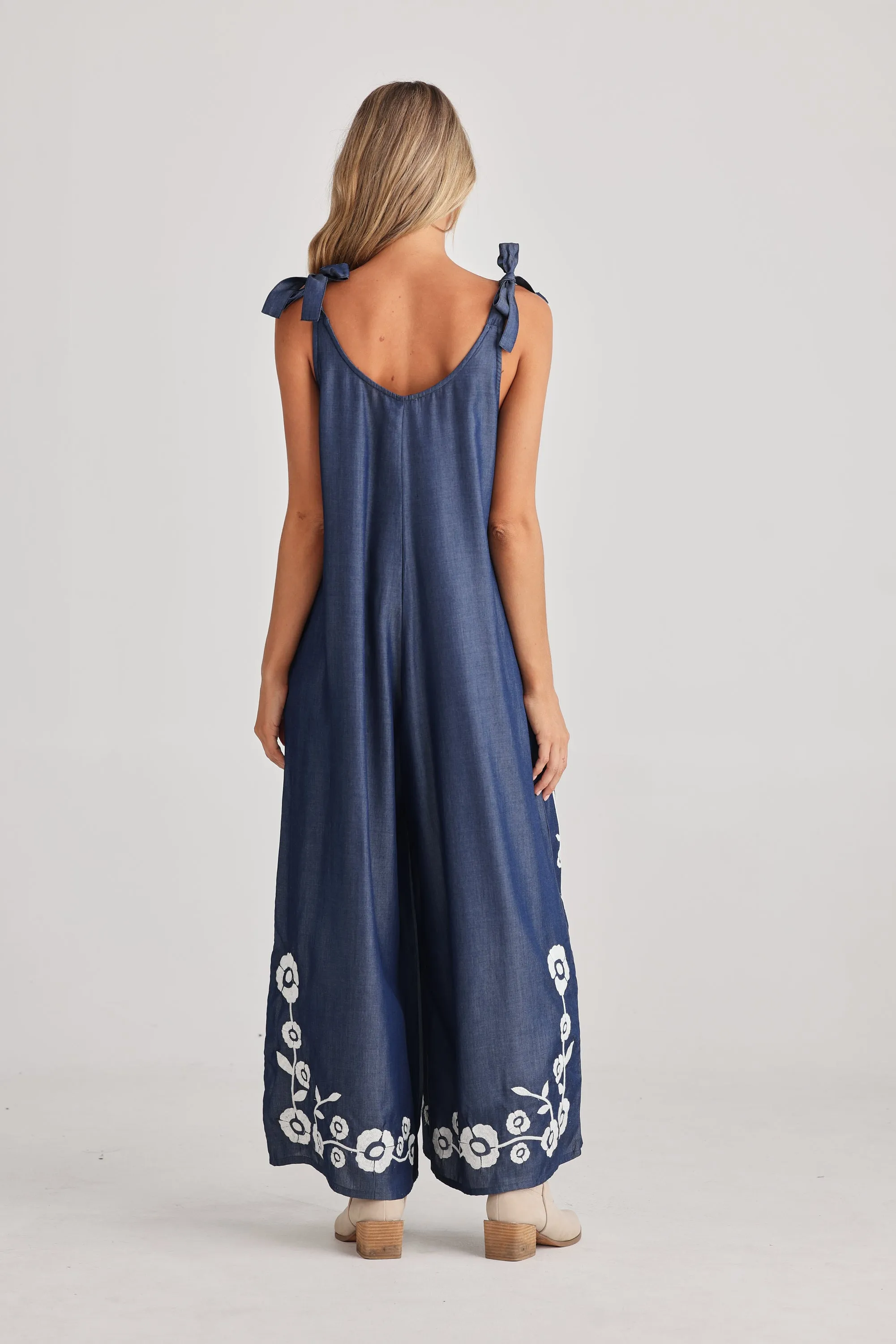 Temple Jumpsuit in Denim Embroidery