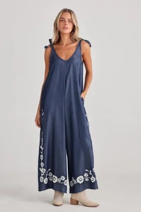 Temple Jumpsuit in Denim Embroidery