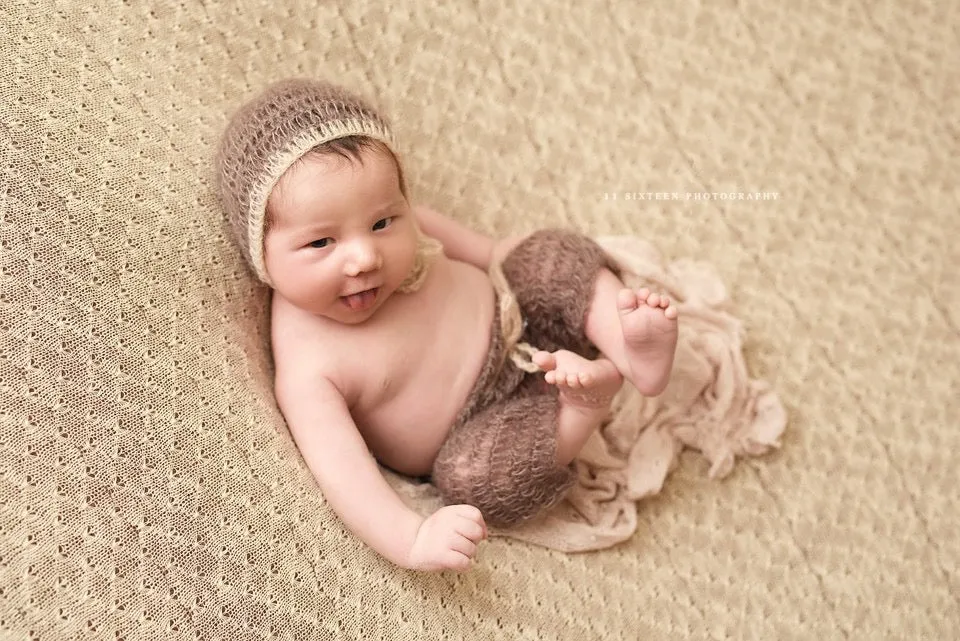 Toffee Brown and Beige Two Toned Mohair Newborn Pants and Hat Set