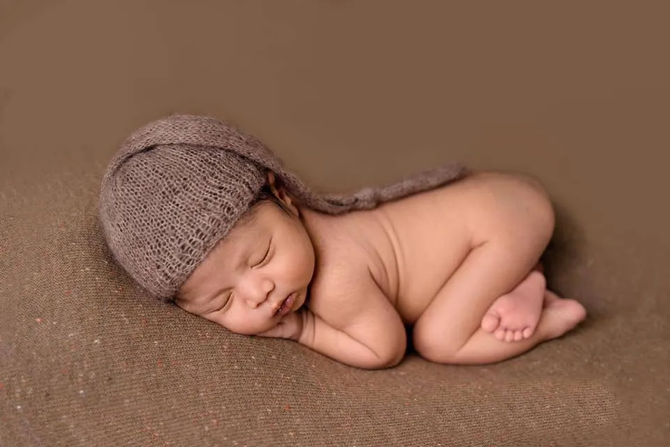 Toffee Brown Newborn Baby Mohair Pixie Knot Hat