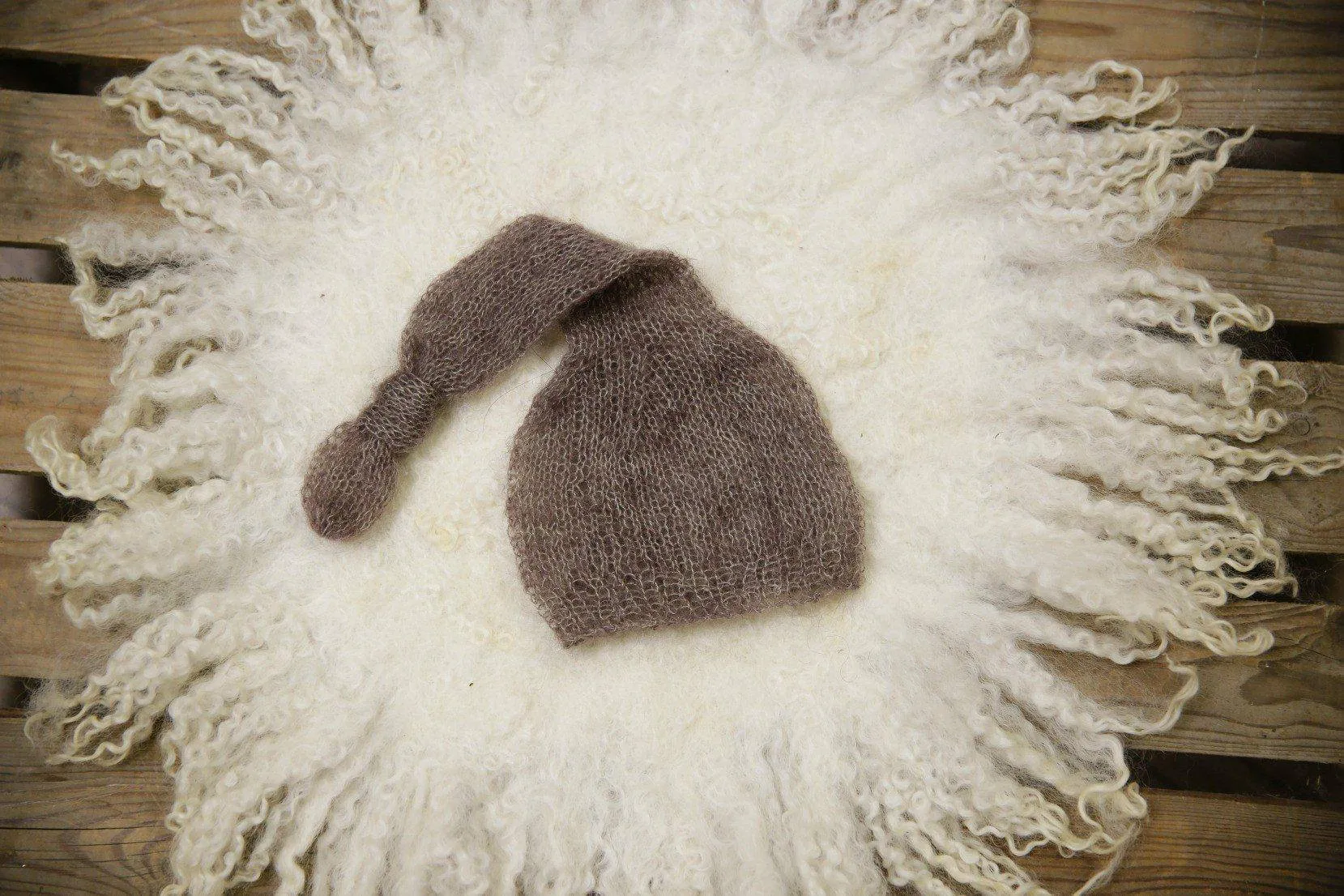 Toffee Brown Newborn Baby Mohair Pixie Knot Hat