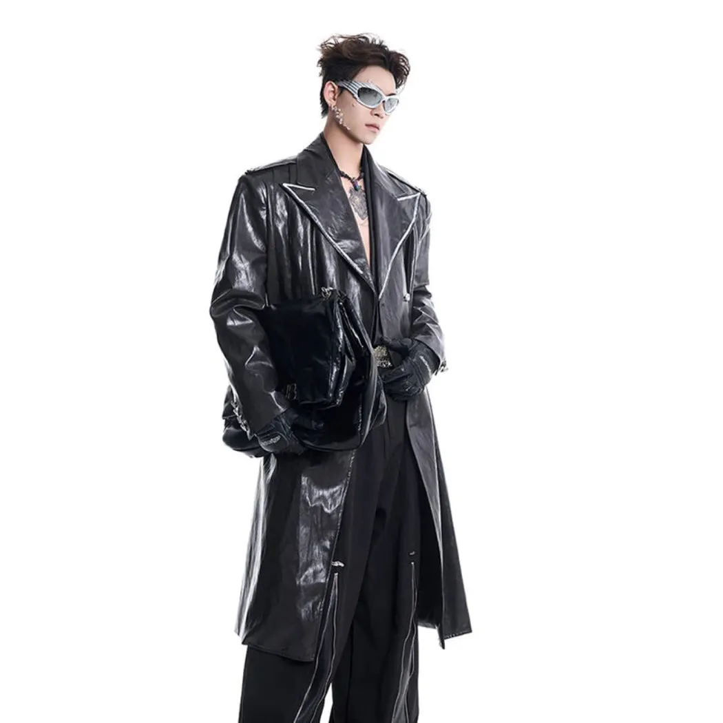 Tokyo Streetwear Faux Leather Trench Coat