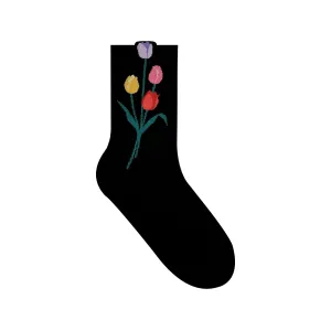 Tulips (Black) Women's Crew Sock